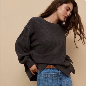 AE Big Hug Waffle Crew Neck Sweatshirt black/dark gray